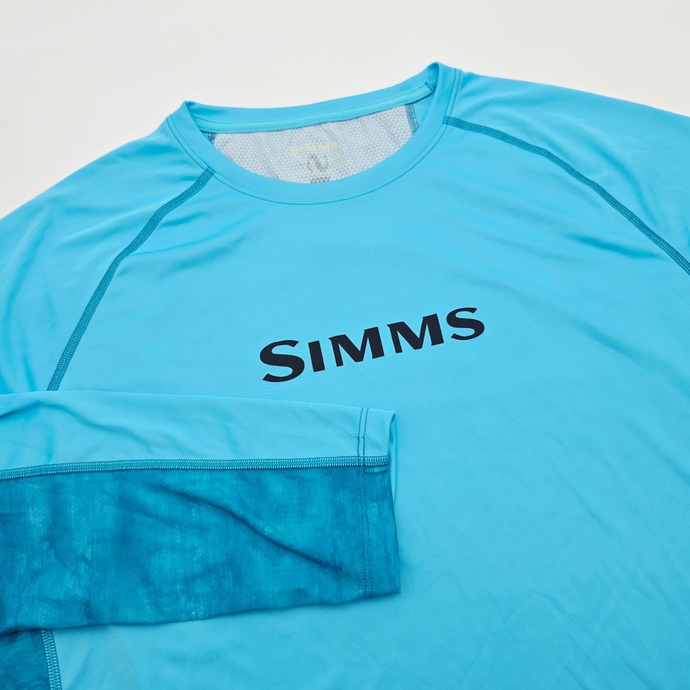 Simms Mens Large Long Sleeve Performance Fishing Shirt Blue Raglan Sun Shirt